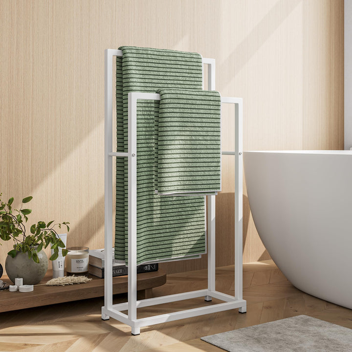 FOUBAM Handtuchhalter, Handtücher Handtuchständer freistehend mit 2 Handtuchstangen, Badezimmer Bade