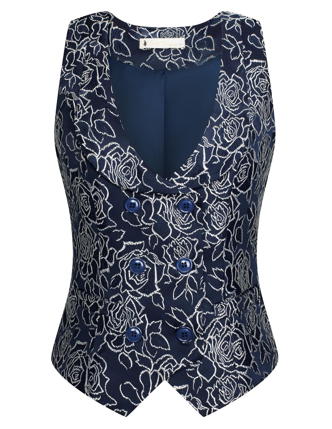 Belle Poque Damen Weste mit Gebogenes Revers V-Ausschnitt Karierte Weste mit Zwei Taschen Geometrisc