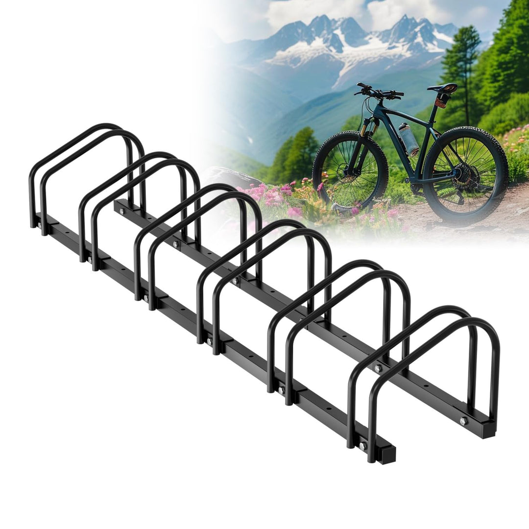 Fahrradständer Boden für 6 Fahrräder – 16mm verzinkter Stahl, 30cm Abstand, für 35-55mm Reifenbreite