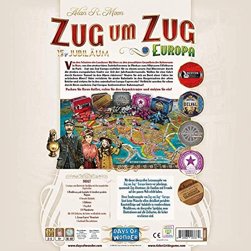 Days of Wonder | Zug um Zug – Europa 15. Jubiläum | Familienspiel | Brettspiel | 2-5 Spieler | Ab 8+