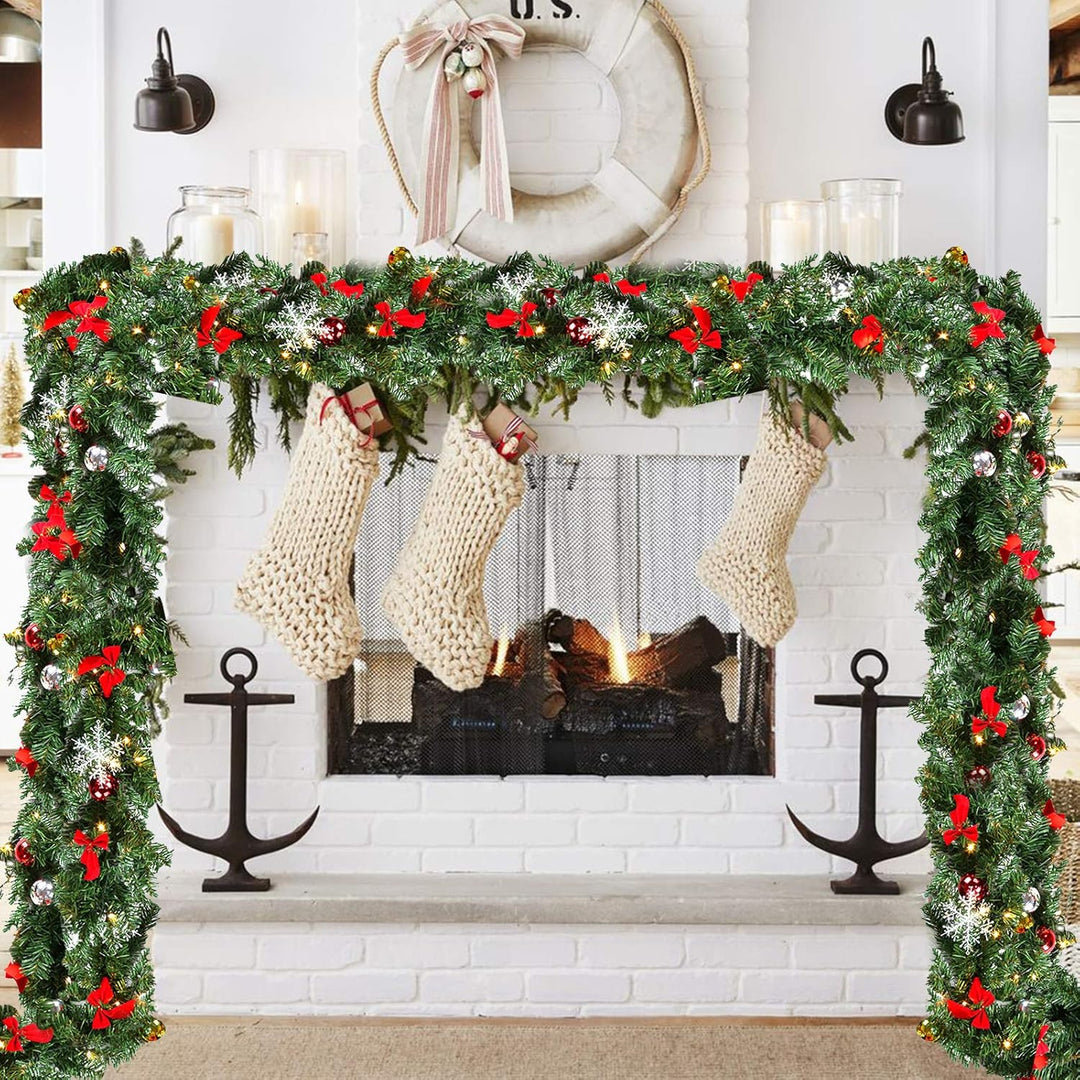 Yakimz 2er 5M Weihnachtsgirlande, Tannengirlande mit 100 LEDs Warmweiss 8 Modus inkl. Deko, IP44 Wei