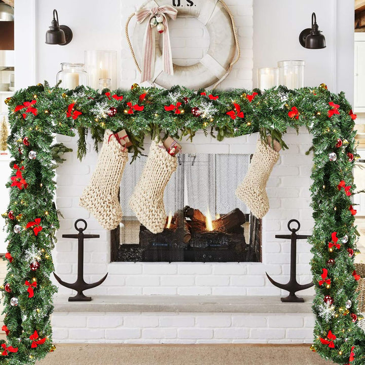 Yakimz 2er 5M Weihnachtsgirlande, Tannengirlande mit 100 LEDs Warmweiss 8 Modus inkl. Deko, IP44 Wei