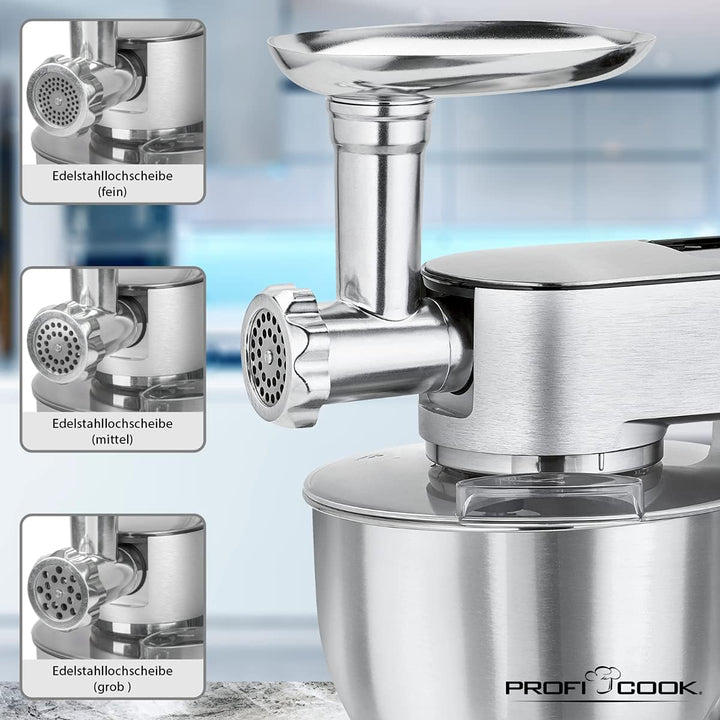 ProfiCook Knetmaschine PC-KM 1189 3in1, Mixer und Fleischwolf in Einem, massives Alu-Druckguss-Gehäu