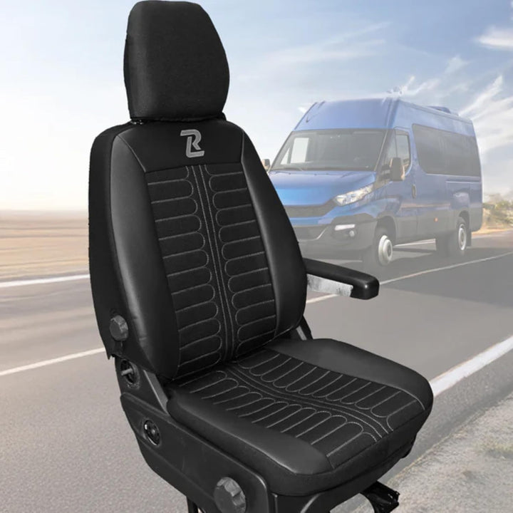 LUCARO Sitzbezüge Auto Set Tornado für Iveco Daily ab 2014 1+2 Schwarz und Grau - Autositzbezüge Str