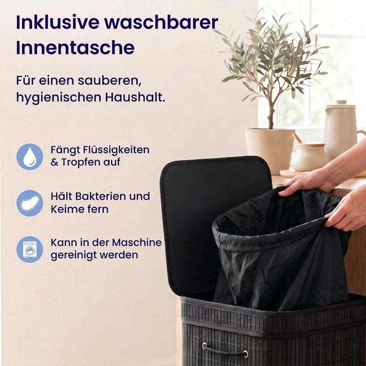 HOMELYN Gelber Sack Ständer I 80L aus Bambus I Mit waschbarer Innentasche I Stabiler Müllsackständer