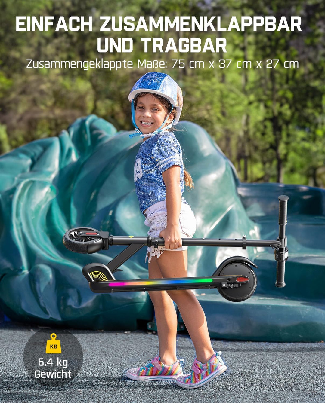 FanttikRide C9 Pro E Scooter Kinder ab 8 Jahren, Bunte Regenbogenlichter E Roller für Jungen und Mäd