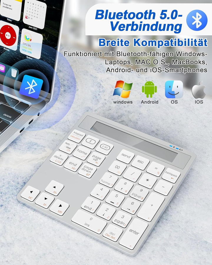 Numpad Bluetooth - Dual Mode Ziffernblock Kabellos Bluetooth & 2,4G mit Taschenrechner, 34 Tasten Ka