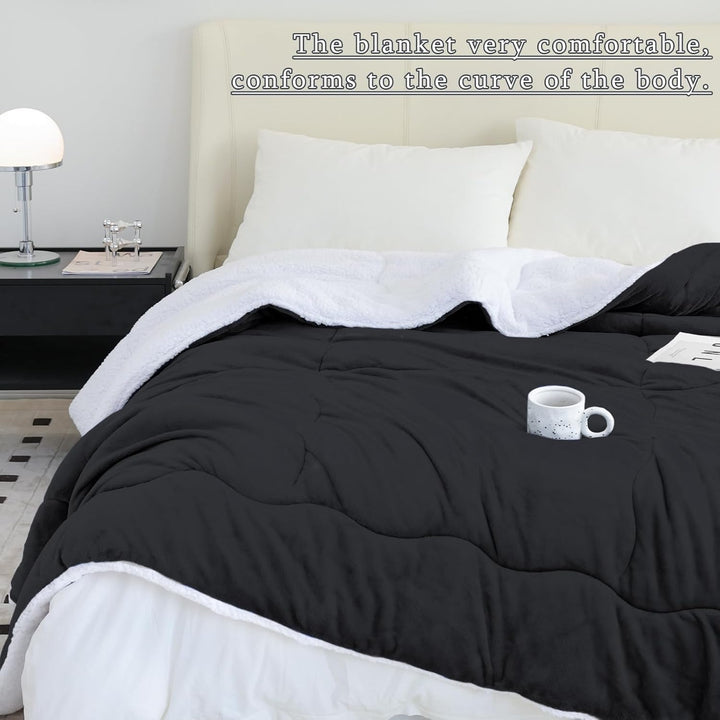 CHOSHOME Kuscheldecke Flauschig 150x200CM Sherpa Decke Warm Flanell Schwarz Kuscheldecke Gross Decke