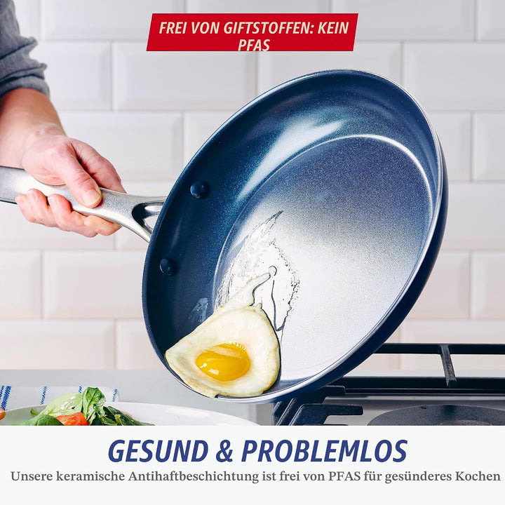 Blue Diamond Cookware Diamantstruktur Keramik Antihaft, 26 cm Bratpfanne, Eierbratpfanne, PFAS-frei,