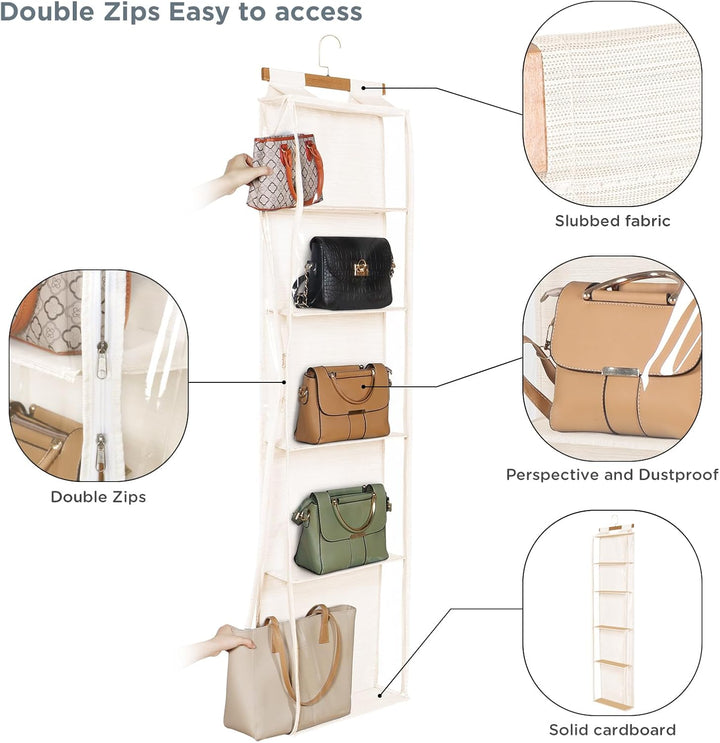 Syeeiex Staubdicht hängende Handtaschen Organizer mit Reissverschluss, extra grosse 5 klare Taschen