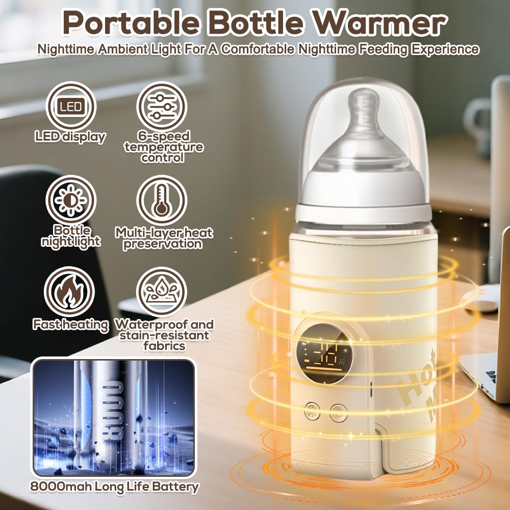 Flaschenwärmer Baby Unterwegs, Tragbarer Baby Flaschenwärmer mit LCD-Display 8000mAh Milchwärmer Bab