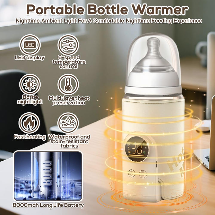 Flaschenwärmer Baby Unterwegs, Tragbarer Baby Flaschenwärmer mit LCD-Display 8000mAh Milchwärmer Bab
