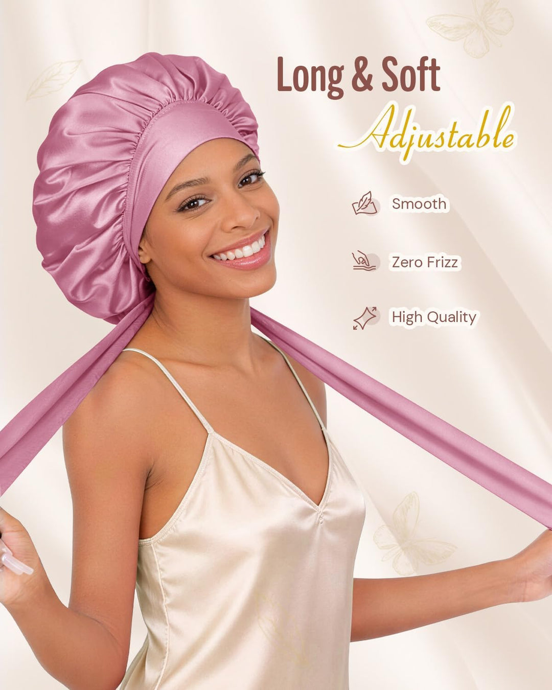 BONNET QUEEN Satin Seiden Schlafmütze Verstellbar Damen Herrn Motorhauben Nacht Haarpflege Schutz Ko