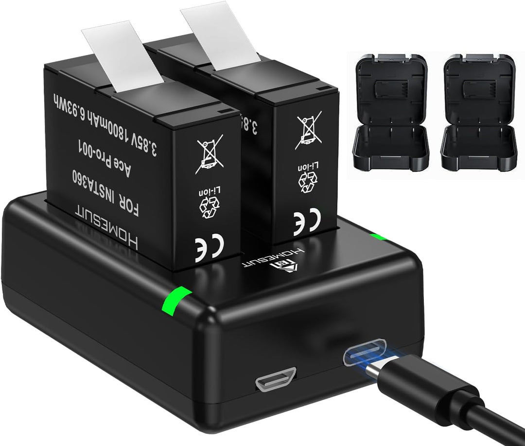 Homesuit Insta 360 Ace Ersatz Akku 1800mAh 2 Stück und USB Ladegerät kompatibel mit Insta360 Ace Pro
