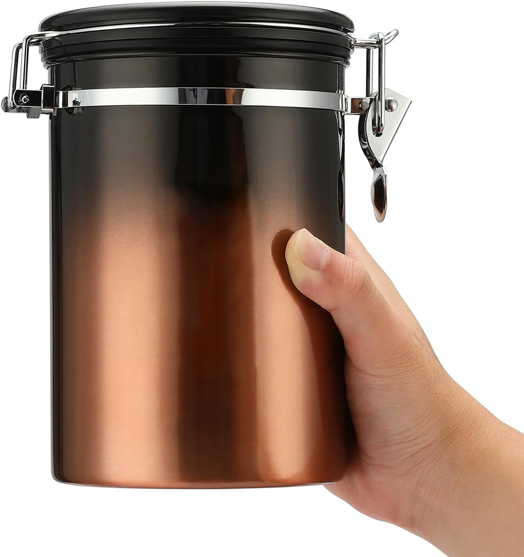 1800 ml luftdichter Edelstahl-Kaffeedose (700–1000g), Kaffeebehälter mit Datums-Tracker-Deckel Kupfe