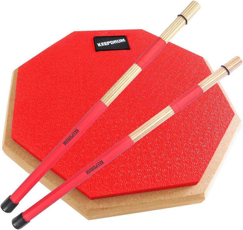 keepdrum DPRD Practice Pad Rot + SV1 Rods 19 Stäbe Drumsticks