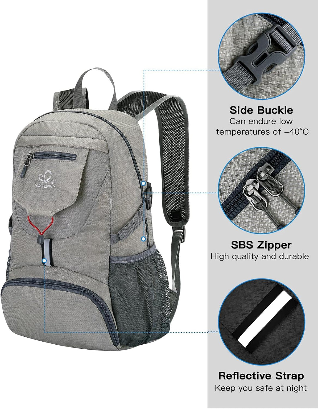 WATERFLY Ultraleicht Faltbar Klein Rucksack: 20L Leicht Packable Wanderrucksack Tagesrucksack Trekki