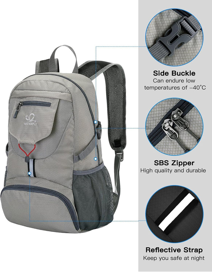WATERFLY Ultraleicht Faltbar Klein Rucksack: 20L Leicht Packable Wanderrucksack Tagesrucksack Trekki