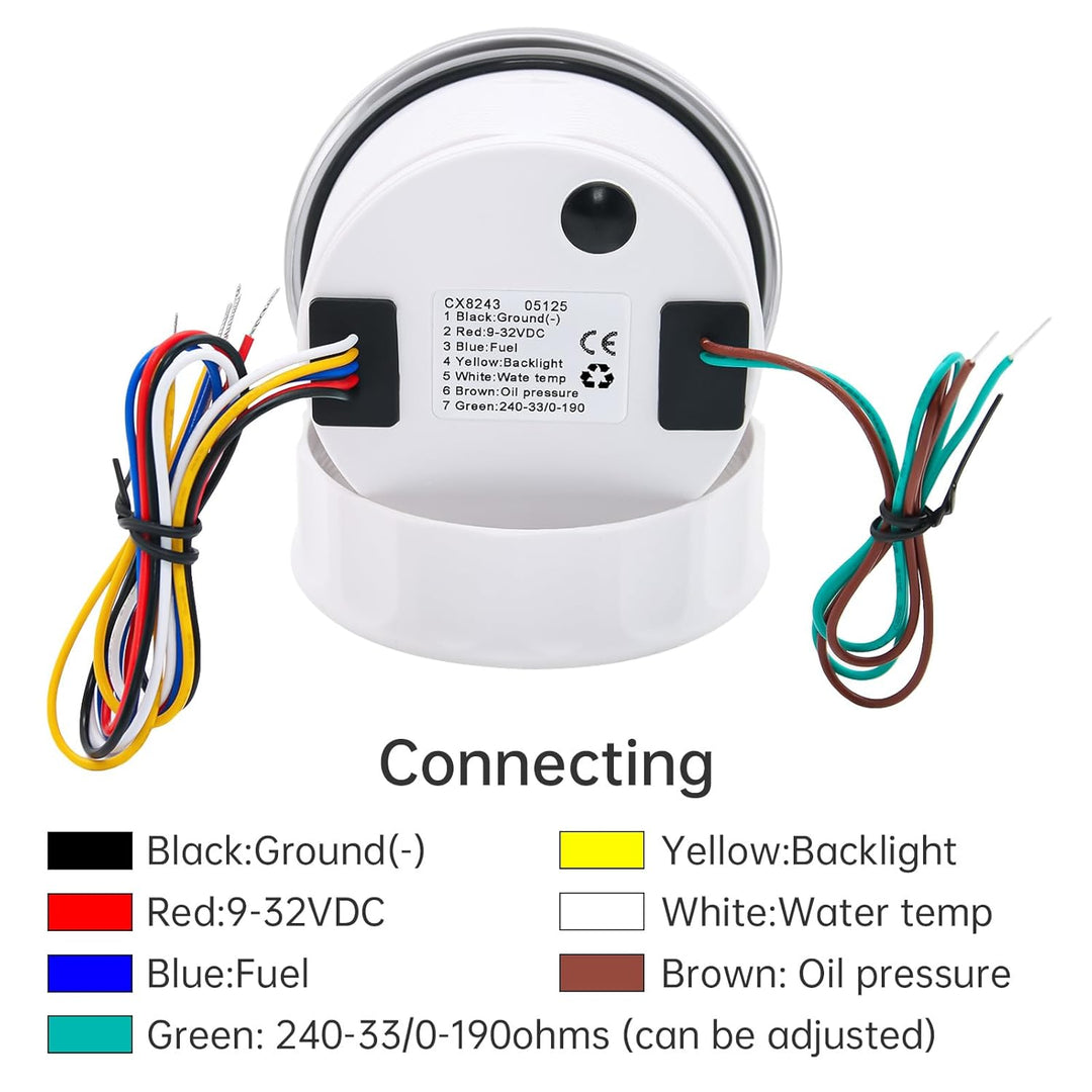 85mm 4in 1 Multifunktionales Messgerät, wasserdichter Kraftstoffstand 0-190 ohms Öldruck Wassertempe