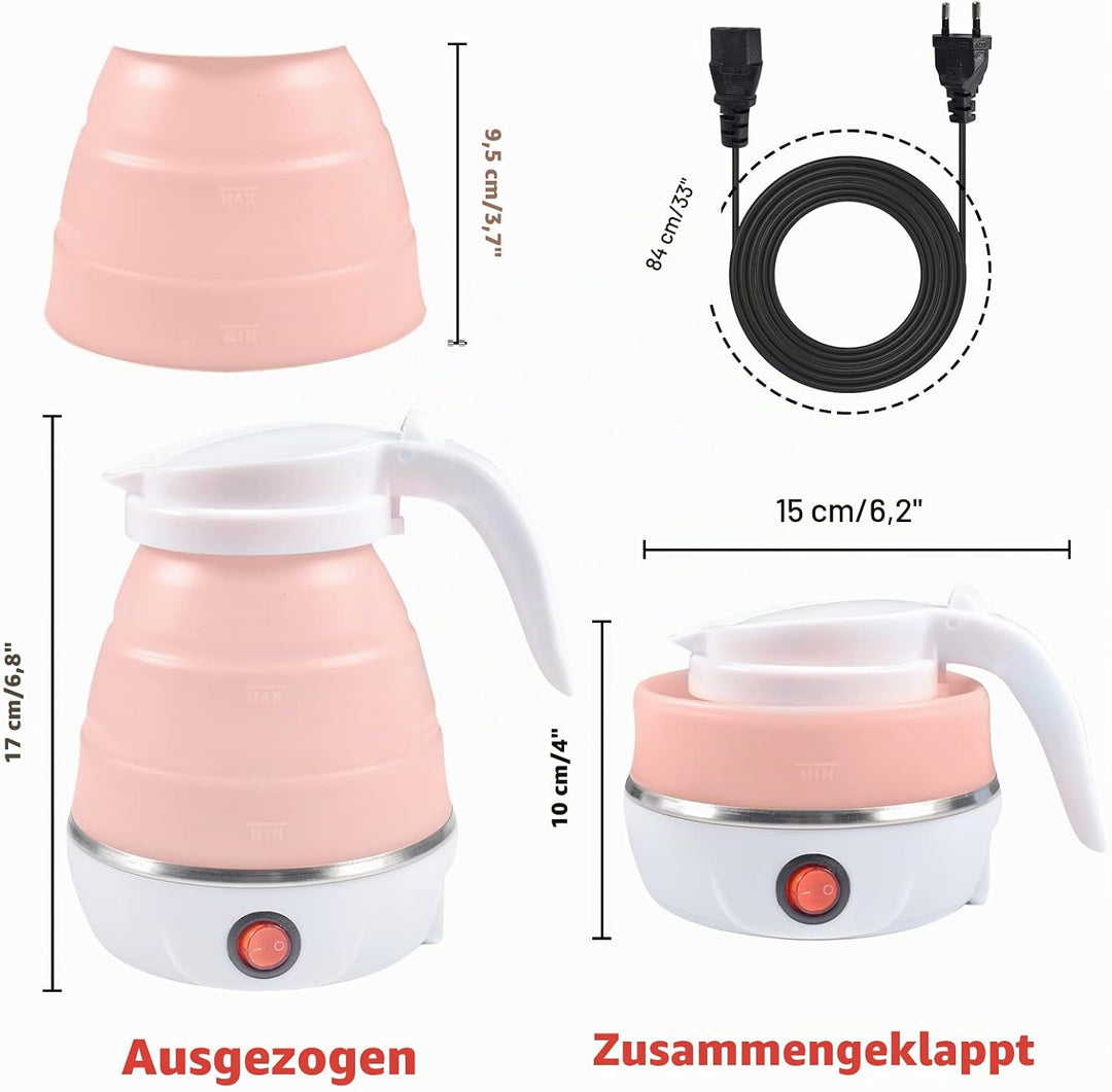 Funmo Faltbarer Wasserkessel, 600 ml Camping Faltbarer Wasserkessel, Elektrischer Silikon Wasserkoch