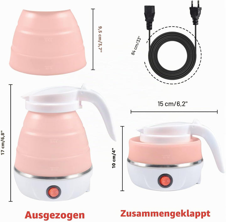 Funmo Faltbarer Wasserkessel, 600 ml Camping Faltbarer Wasserkessel, Elektrischer Silikon Wasserkoch