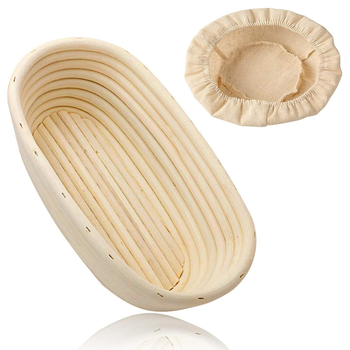 Gärkörbchen Oval, ø 25 cm Gärkorb, Handgemacht Rattan Brotkorb, Höhe 8 cm, Enthält Leinenbezug, für