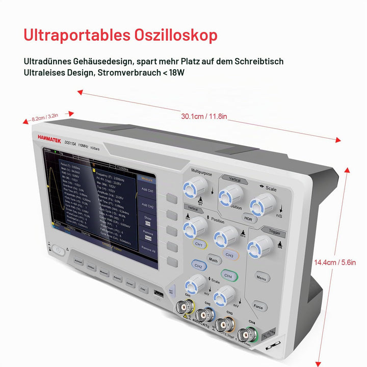 Hanmatek Digitales Oszilloskop, DOS1104 Tragbares professionelles Oszilloskop-Kit mit 4 Kanälen und