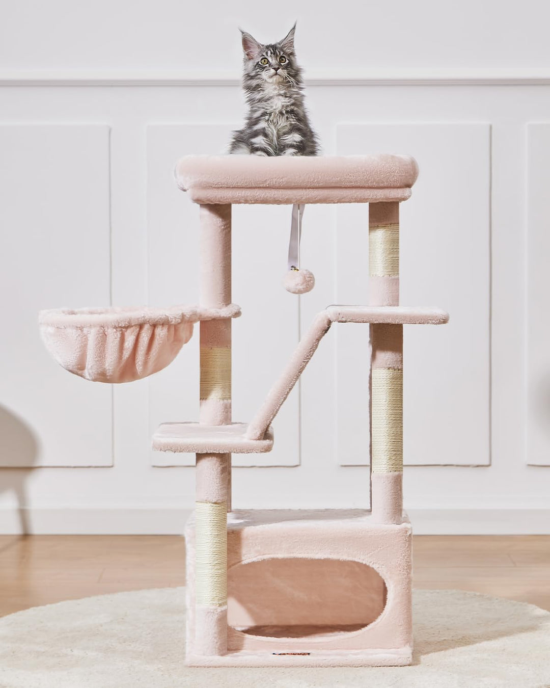 Taoqimiao Kratzbaum, 98cm katzenbaum Stabil KatzenKratzbaum Cat Tree mit Katzenhaus, Korb, 4 Kratzsä