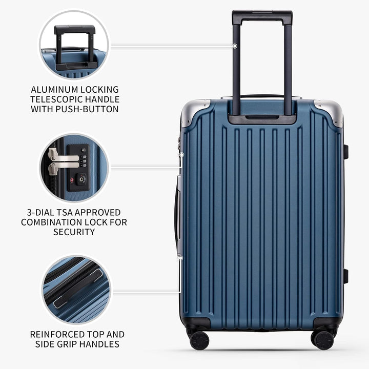 LEVEL8 Koffer Trolleys Handgepäck Hartschalenkoffer Rollkoffer Reisekoffer, TSA Blau Set 20/24/28, B