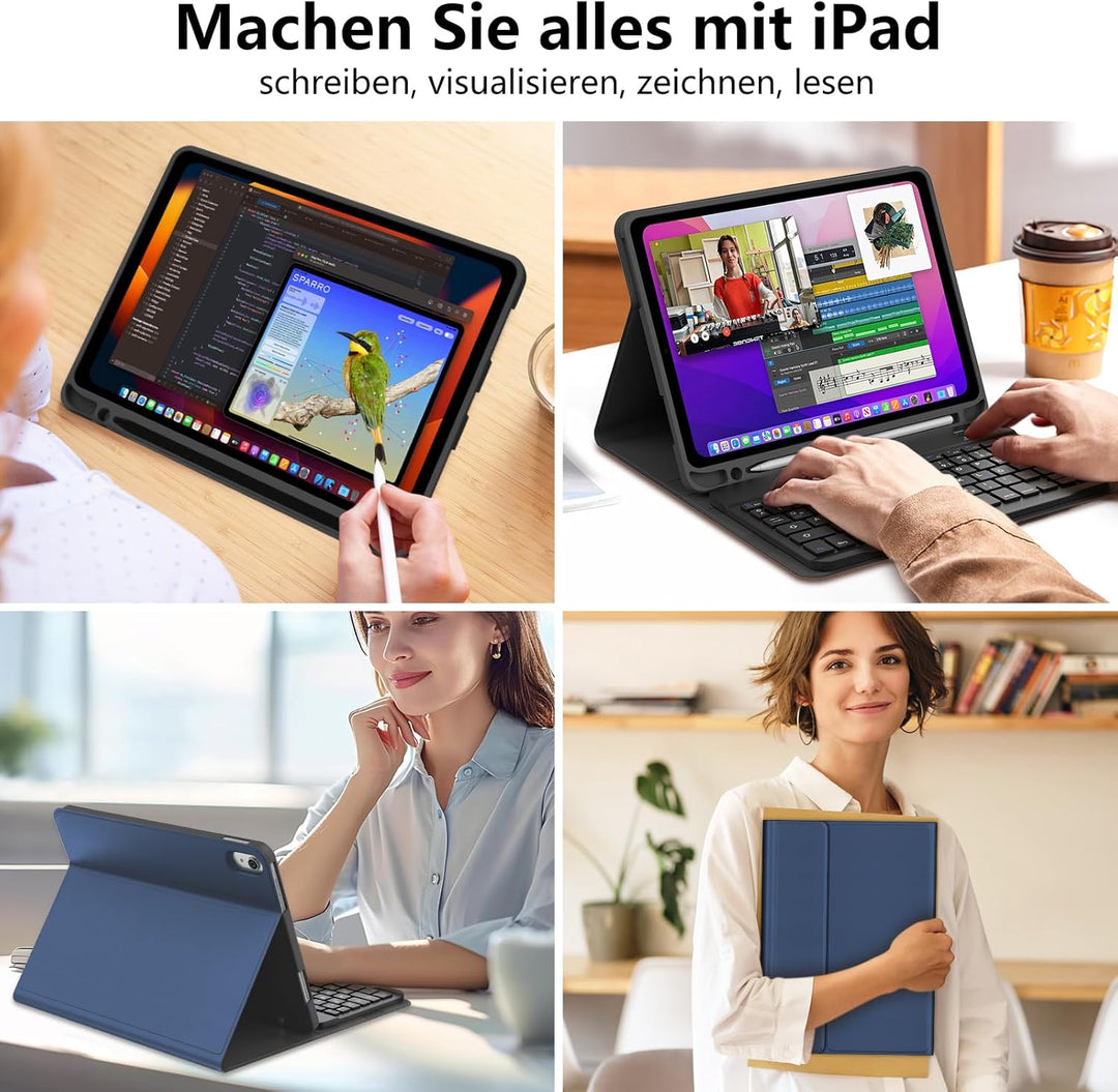 Hülle Tastatur für iPad A16 11/10 Generation (2025/2022) 11/10.9 Zoll mit QWERTZ Deutsche Bluetooth