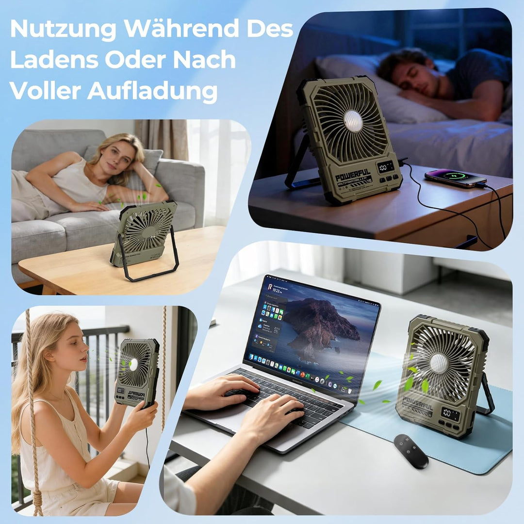FORMIZON Camping Ventilator mit Licht, 20000mAh USB Ventilator Leise 17-85 Std 5 Geschwindigkeiten A
