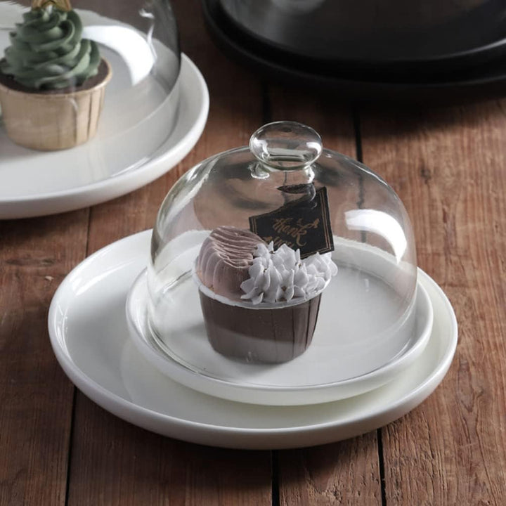 DOITOOL Cupcakes Tortenständer mit Kuppel Keramik-Tortenständer mit Glasdeckel Tortenplatte Servierp