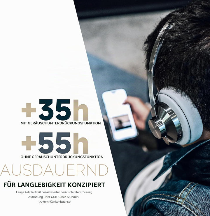 ECHO Head Band Kopfhörer, kabellos, ANC, Grau Metall – aktive Geräuschunterdrückung, Bügel-Design, P