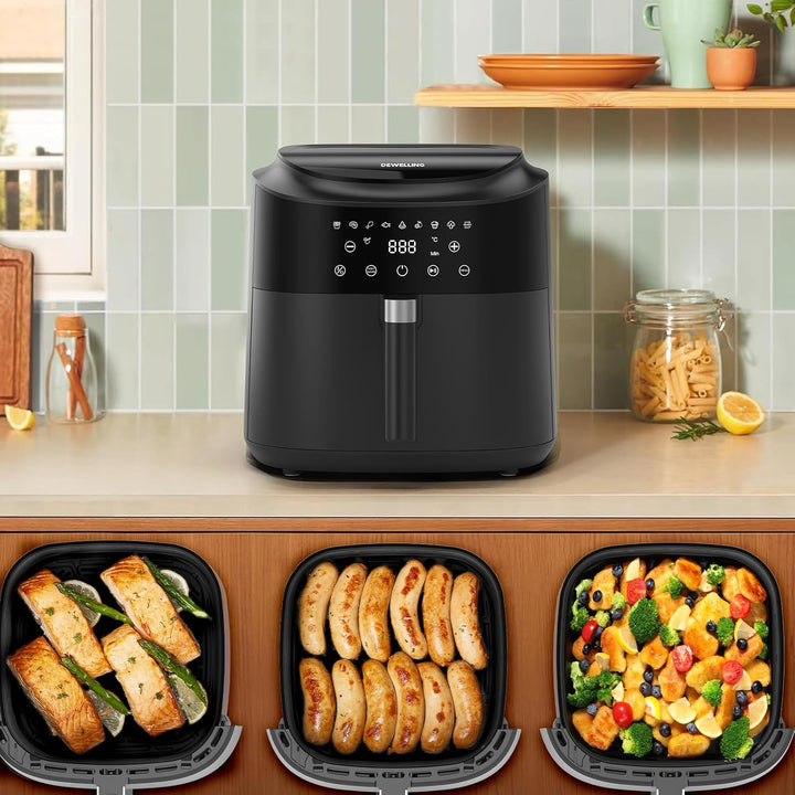 Dewelling Heissluftfritteuse XXL 9L - 2350W Airfryer für Schnellgar, 9 Programmen, LED Display & War