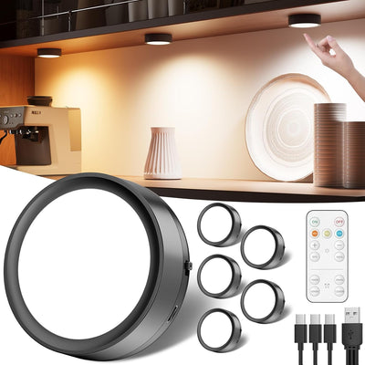 Dimmbar LED Spot mit Akku und Fernbedienung, Schwarz USB Aufladbar Vitrinenbeleuchtung Kabellos Magn
