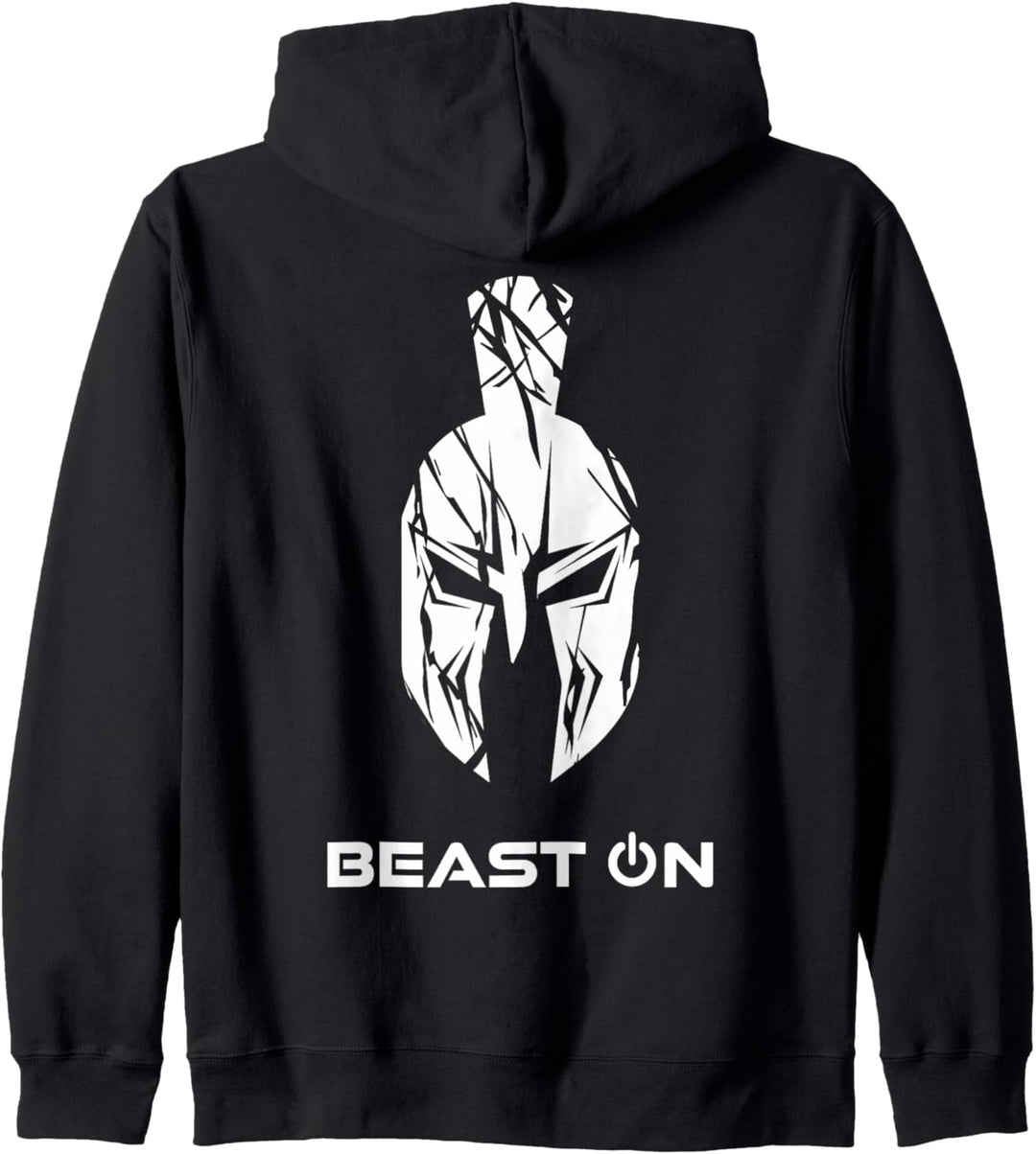 Beast ON Spartaner Helm | Rückseite Rücken Druck GYM Fitness Kapuzenjacke