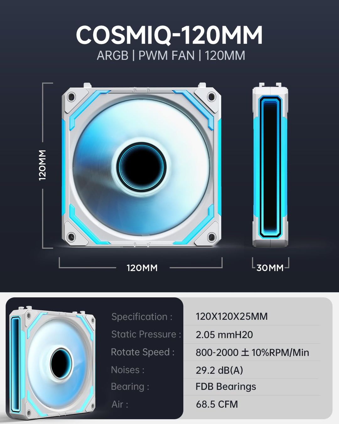 AsiaHorse COSMIQ 120mm ARGB PC Lüfter,Daisy Chain PWM Computer Gehäuselüfter, jede Infinity Mirror P