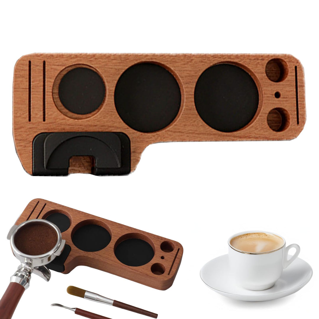 Tamperstation für Baristas, 51/53/58mm Tamping Station, Kaffeestampfbasis aus Holz Sapeli, Ständer f