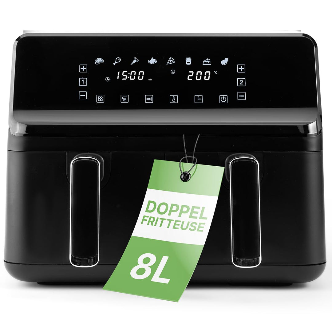 Clatronic® Doppel-Heissluftfritteuse | 8 Liter | XXL Heissluftfritteuse | Doppelkammer | Frittieren