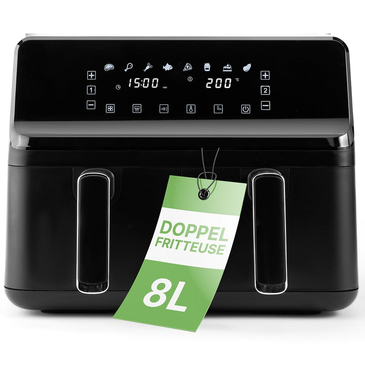 Clatronic® Doppel-Heissluftfritteuse | 8 Liter | XXL Heissluftfritteuse | Doppelkammer | Frittieren