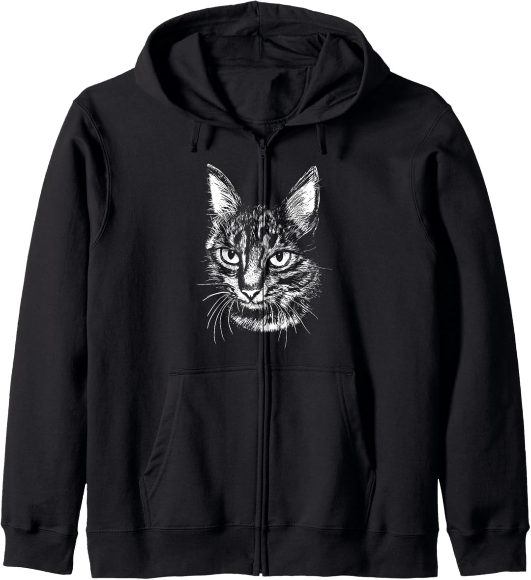 Katze Gesicht Zeichnung Stil Kapuzenjacke