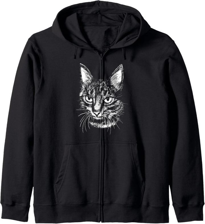 Katze Gesicht Zeichnung Stil Kapuzenjacke