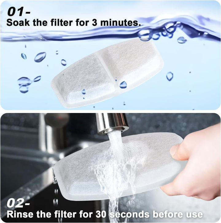 Katzenwasserbrunnen 16 PCS und 8 Kohlefilter + 8 Schwämme, Katzenwasserbrunnenfilter mit dreifacher