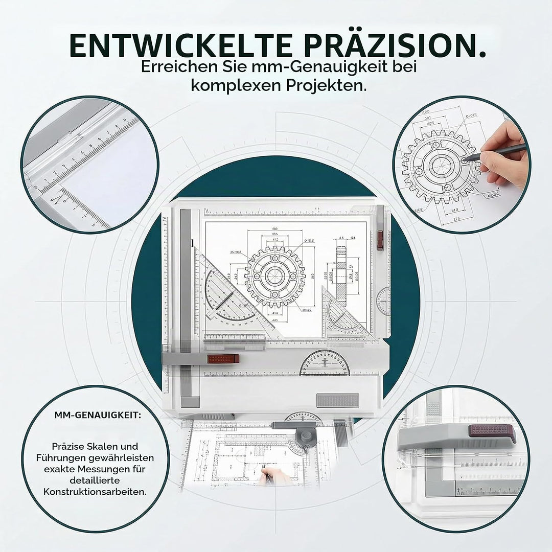 Zeichenplatte DIN A4 Multifunktions Zeichenplatte Set mit Drehkreis Zirkel A4 Zeichenbrett Schnellze