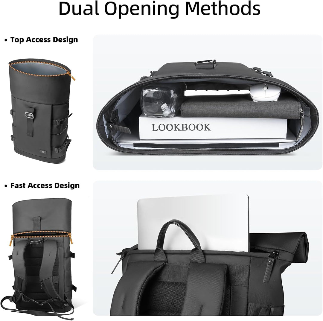 hk Rolltop Rucksack Herren & Damen, 15,6 Zoll Laptop Rucksack Wasserdicht Gross Reiserucksack, Diebs