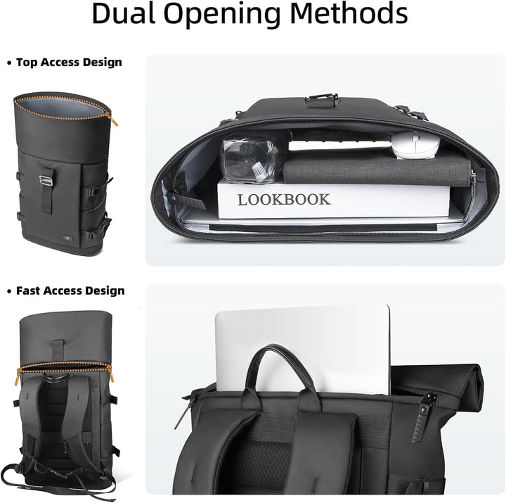 hk Rolltop Rucksack Herren & Damen, 15,6 Zoll Laptop Rucksack Wasserdicht Gross Reiserucksack, Diebs