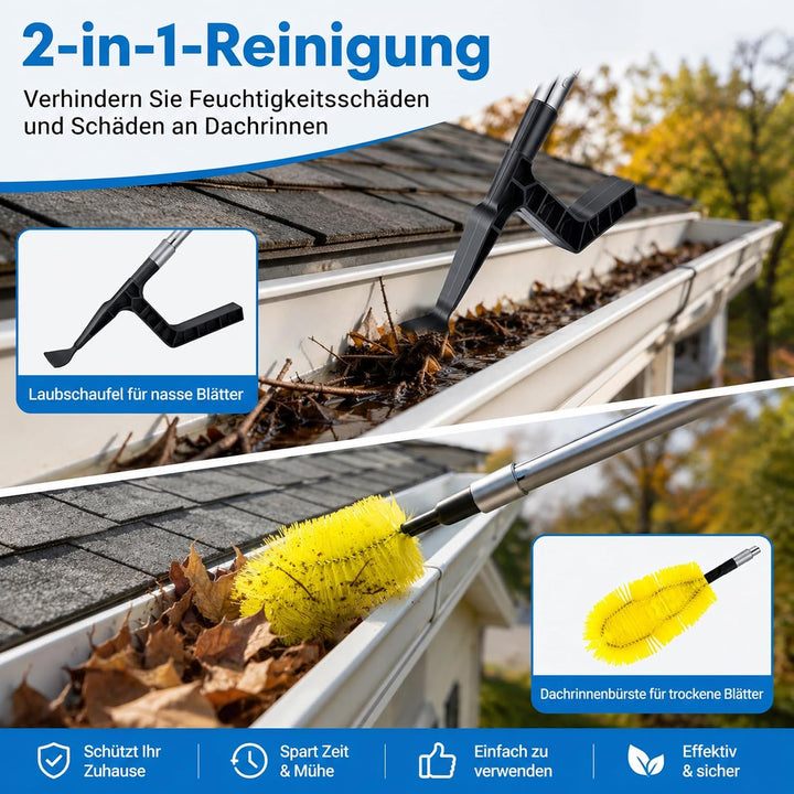 4M Dachrinnenreiniger - Teleskop Dachrinnenreiniger | mit 180° Schwenkbarem Kopf &amp; Austauschbarer Bü
