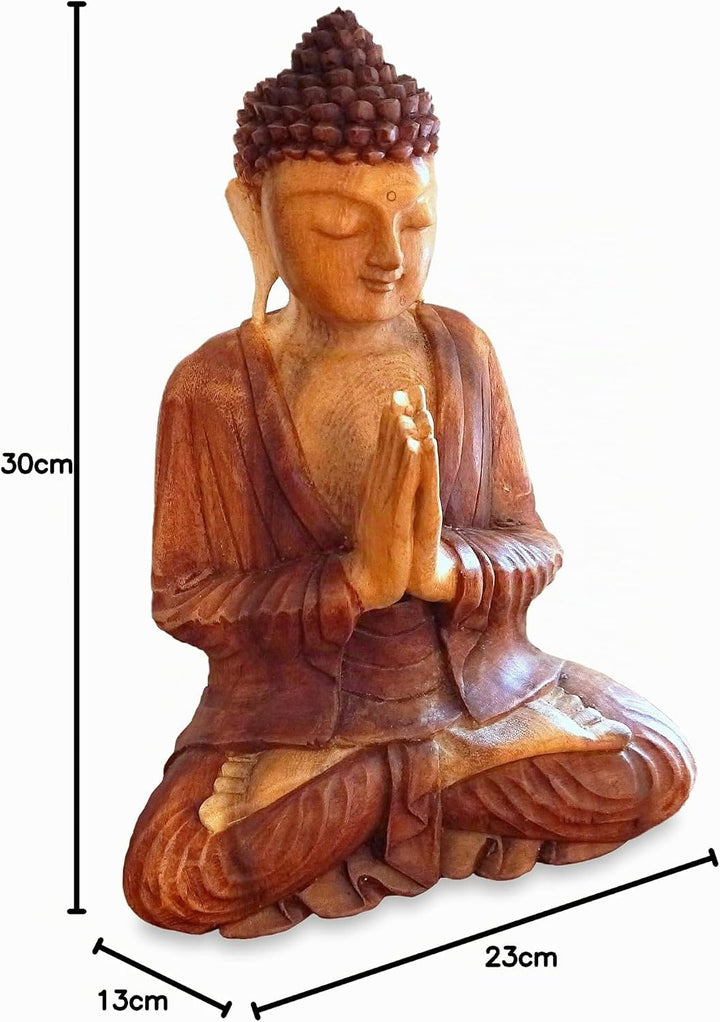 livasia Buddha, Buddhismus Statue, Skulptur aus Holz, Dekofigur (Buddha 30cm betend), Buddha 30cm be