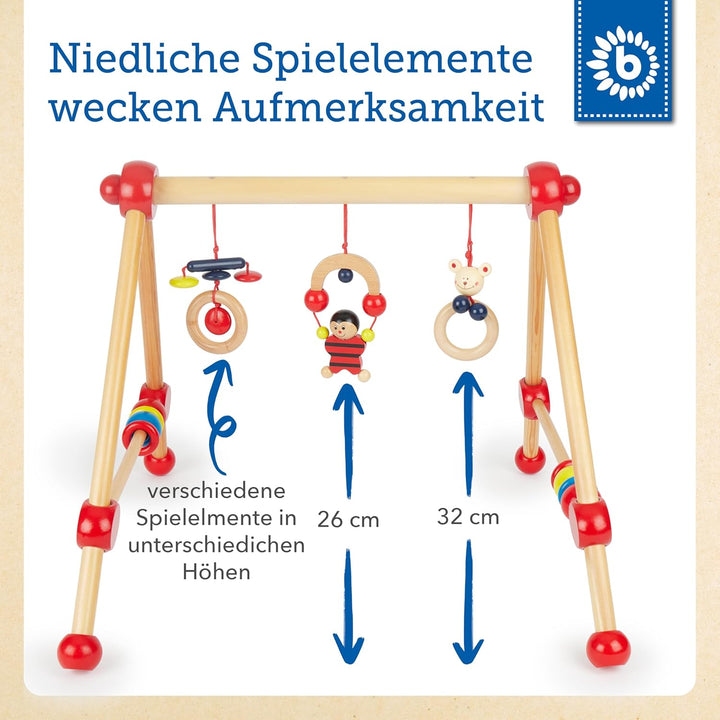 Bieco Spieltrapez | Spielbogen Baby Holz mit Figuren & Kugeln | Spielebogen Holz Baby | Spieltrapez