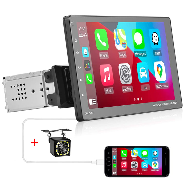 Podofo Single Din Autoradio Kompatibel mit Apple Carplay Android Auto, 9 Zoll Touchscreen Abnehmbare